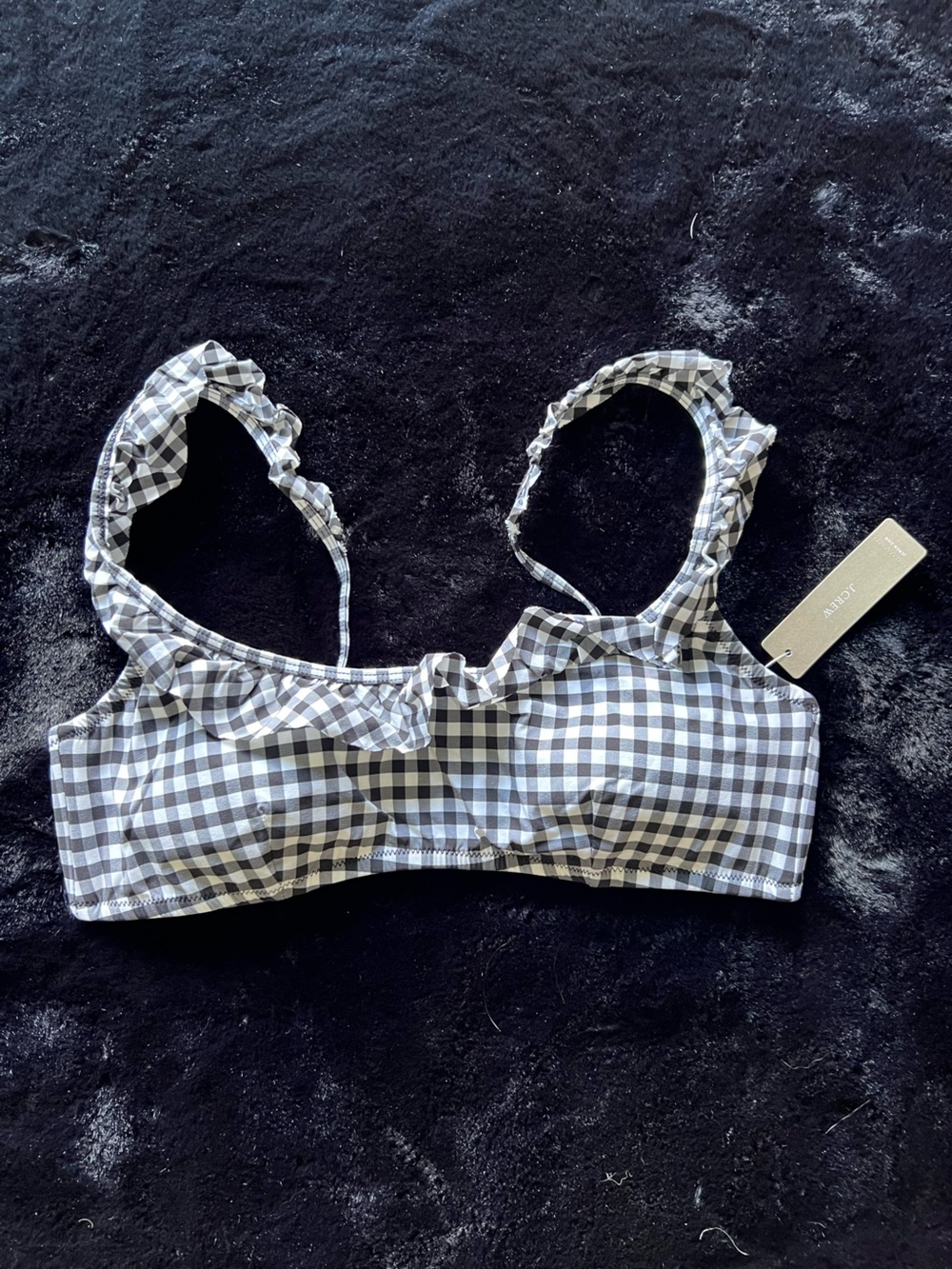 J. Crew Black and White Gingham Ruffle Bikini Top